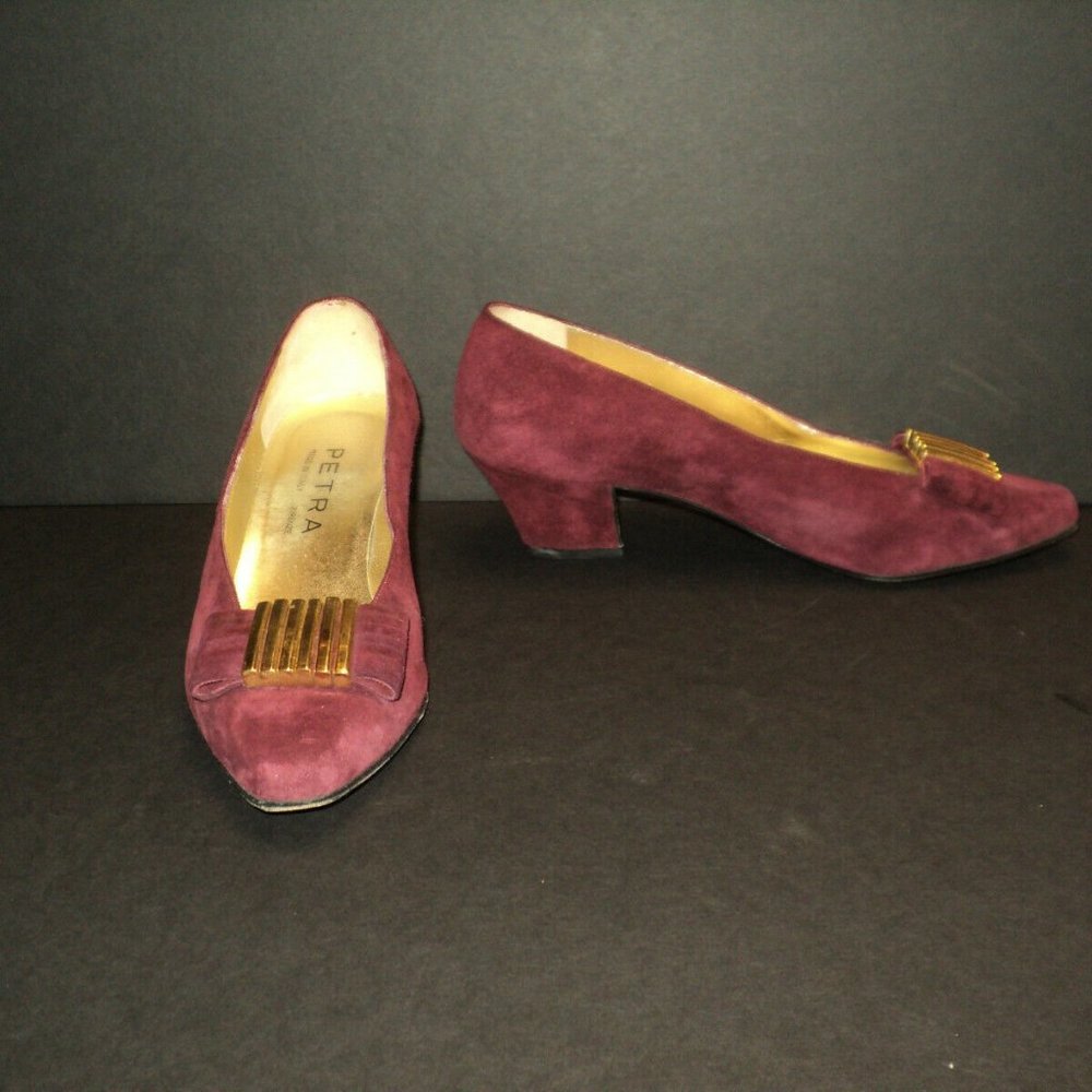 Petra Florence Italy Suede Pumps Size 6.5 M Burgundy Wine Heels Shoes